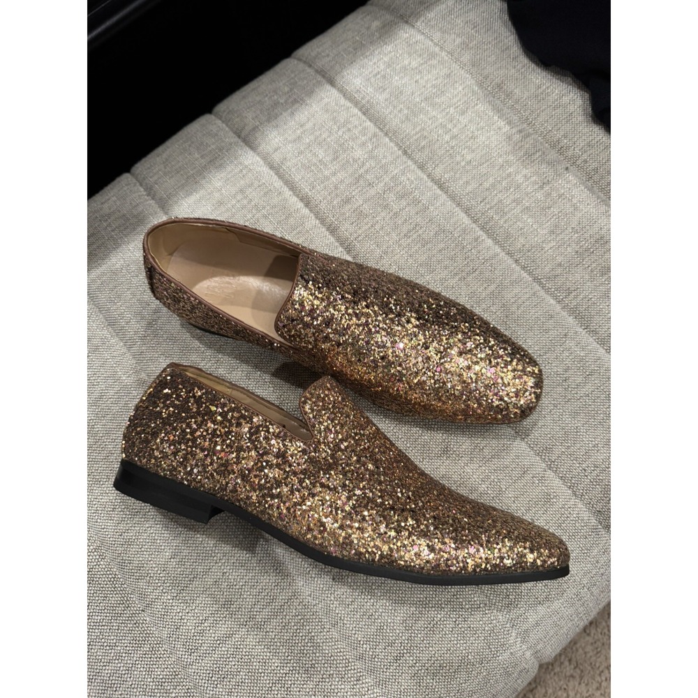Mario Lopez Causal Dress Loafers Slip‎ On Gold Glitter Men's Size 8 NWOT